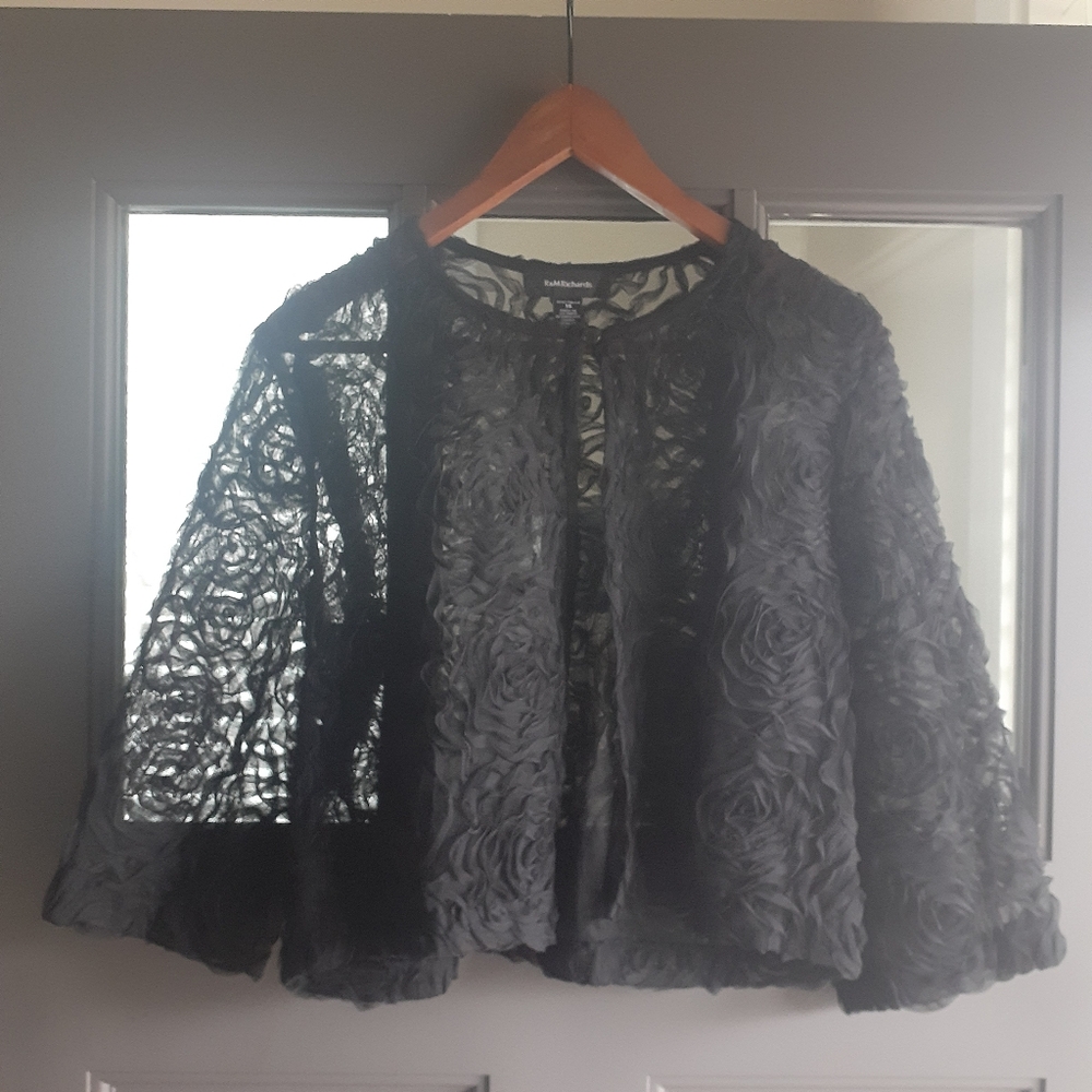 R&M Richards Textured Black Floral Applique Jacket